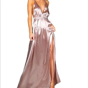 Satin/Deep V/Backless/Maxi Dress - CHAMPAGNE